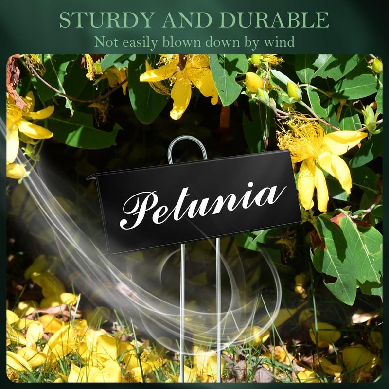 cureder 50 Pack Metal Plant Labels for Outdoor Garden Waterproof Plant Markers, Labels Garden Markers for Seedlings Herbs Vegetable Greenhouse Gifts, with Pen - Black - Image 5